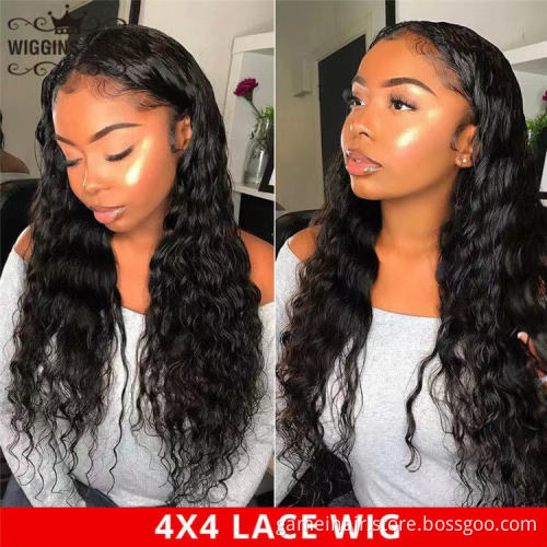 10A Raw Indian Cuticle Aligned Glueless Human Hair Lace Frontal Closure Wig Deep Wave PrePlucked Full Transparent Lace Front Wig